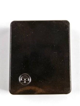 Zerlegbarer Leichtmetallrasierer in Behälter aus brauner Preßmasse, 4,5 x 5,5cm