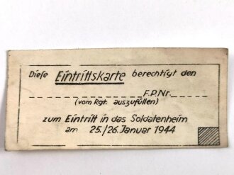 Eintrittskarte zum Eintritt in das Soldatenheim am 25./...