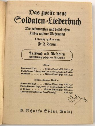 "Das neue Soldaten-Liederbuch" , Textbuch mit Melodien 2 stimmig,Band II, 74 Seiten,  gebraucht