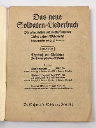 "Das neue Soldaten-Liederbuch" , Textbuch mit Melodien 2 stimmig,Band 3 mit 63 Seiten,  gebraucht