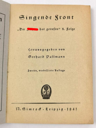 "Singende Front" der Führer hat gerufen ,...