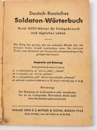 "Deutsch Russisches Soldaten Wörterbuch" 79 Seiten, gebraucht