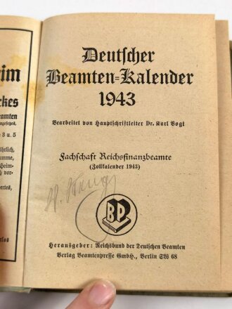 "Deutscher Beamten Kalende 1943" nicht...