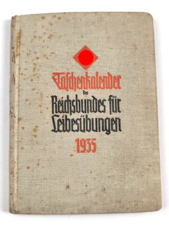 "Taschenkalender des Reichsbundes für Leibesübungen 1935" zum Teil ausgefüllt, 125 Seiten