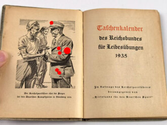 "Taschenkalender des Reichsbundes für Leibesübungen 1935" zum Teil ausgefüllt, 125 Seiten