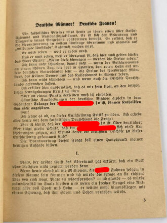 "Katholizismus und Nationalsozialismus" Eine Rede an den deutschen Katholizismus von Wilhelm Maria Senn, Pfarrer, datiert 1931, 95 Seiten, gebraucht