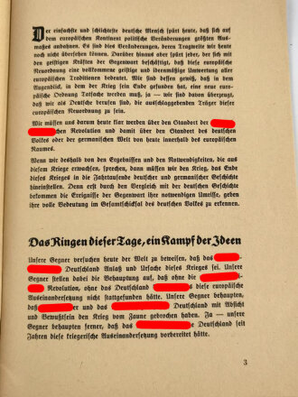 "Das Reich als Aufgabe" Schulungsunterlagen des Hauptschulungsamtes, 32 Seiten, gebraucht