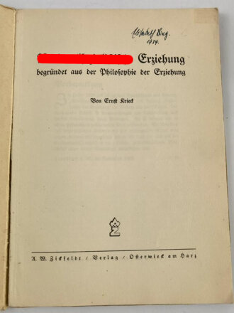 " Die nationalsozialistische Erziehung im Schuluntericht, datiert 1933, 68 Seiten, gebraucht