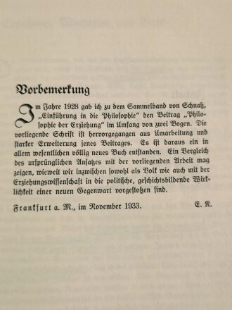 " Die nationalsozialistische Erziehung im Schuluntericht, datiert 1933, 68 Seiten, gebraucht