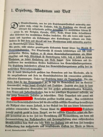 " Die nationalsozialistische Erziehung im Schuluntericht, datiert 1933, 68 Seiten, gebraucht