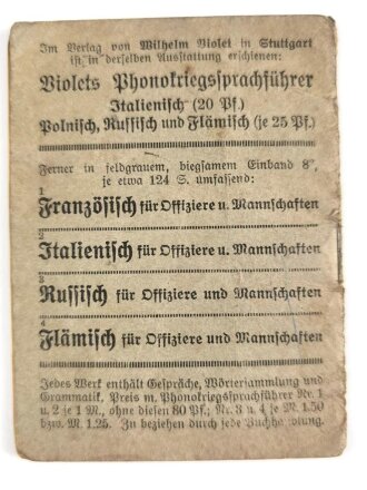 1.Weltkrieg "Kriegs-Sprachführer - Französisch", datiert 1916, 31 Seiten DIN A6, stark gebraucht