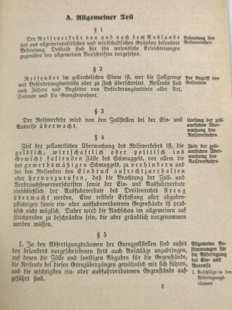 "Merkblatt über die zollamtliche Behandlung der Reisenden" herausgegeben im Reichsfinanzministerium, datiert 1937, 56+ Seiten