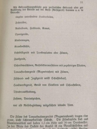 "Merkblatt über die zollamtliche Behandlung der Reisenden" herausgegeben im Reichsfinanzministerium, datiert 1937, 56+ Seiten