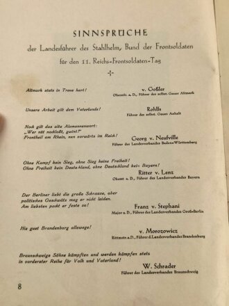 " 11. Reichs-Frontsoldaten-Tag am Rhein 4.-5. Oktober 1930" 48 Seiten, gebraucht