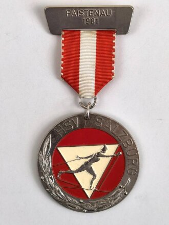 Österreich, Teilnehmermedaille Heeressportverband Salzburg, Ski- Langlaufmeisterschaften Faistenau 1981, Rückseitig mit Kleberesten