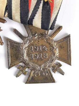 1. Weltkrieg, 3er Ordensspange " Eisernes Kreuz 2. Klasse 1914, Bayern Militärverdienstkreuz 3. Klasse mit Schwertern, Ehrenkreuz für Frontkämpfer " Spange Rückseitig mit D.R.G.M. Gestempelt