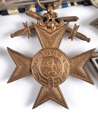 1. Weltkrieg, 3er Ordensspange " Eisernes Kreuz 2. Klasse 1914, Bayern Militärverdienstkreuz 3. Klasse mit Schwertern, Ehrenkreuz für Frontkämpfer " Spange Rückseitig mit D.R.G.M. Gestempelt