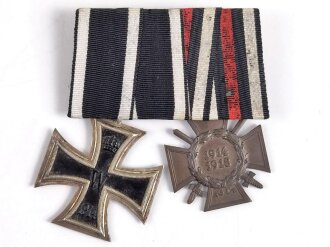 1. Weltkrieg, 2er Ordensspange " Eisernes Kreuz 2. Klasse 1914, Hersteller S im Bandring und Ehrenkreuz für Frontkämpfer "