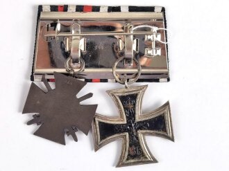 1. Weltkrieg, 2er Ordensspange " Eisernes Kreuz 2. Klasse 1914, Hersteller S im Bandring und Ehrenkreuz für Frontkämpfer "