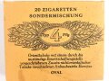 Pack " Sondermischung Typ 4 " Zigaretten, ungeöffnet, geschwärzte Steuerbanderole mit Hakenkreuz