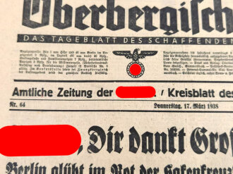 "Oberbergischer Bote" Amtliche Zeitung der NSDAP / Kreisblatt des Oberbergischen Landes. 5 Ausgaben, nicht auf Vollständigkeit geprüft