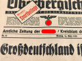 "Oberbergischer Bote" Amtliche Zeitung der NSDAP / Kreisblatt des Oberbergischen Landes. 5 Ausgaben, nicht auf Vollständigkeit geprüft