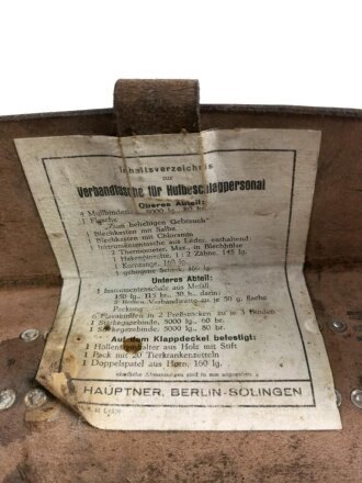 Verbandtasche für Hufbeschlagpersonal der Wehrmacht. Hersteller Hauptner. Guter Zustand