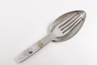 Gabel / Löffel Kombination Wehrmacht aus Aluminium, datiert 1940, gebraucht