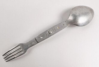 Gabel / Löffel Kombination Wehrmacht aus Aluminium, datiert 1940, gebraucht