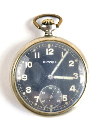 Wehrmacht Heer, Dienst Taschenuhr " Glycine". Die Uhr läuft, Sekundenzeiger geht mit, die anderen Zeiger stehen.