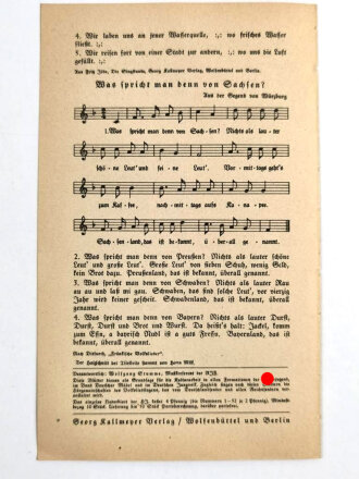 Liederblatt der Hitler Jugend Nr.58 " Auf Fahrt"