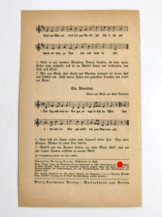 Liederblatt der Hitler Jugend Nr.63 " Auf dem Heimabend"