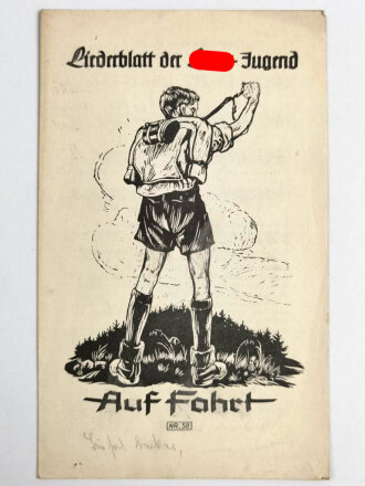 Liederblatt der Hitler Jugend Nr.58 " Auf Fahrt"
