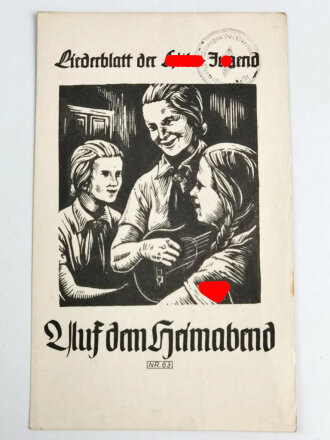 Liederblatt der Hitler Jugend Nr.63 " Auf dem...