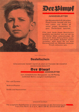 "Der Pimpf" Nationalsozialistische Jungenblätter, Bestellschein DIN A5