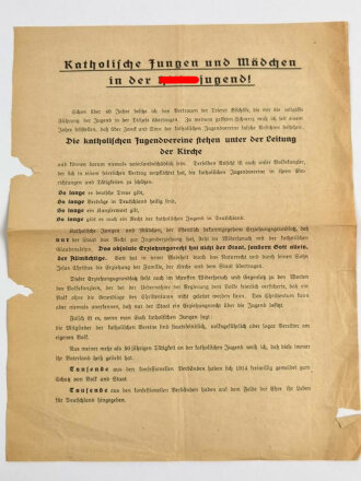 "Katholische Jungen und Mädchen in der Hitler Jugend" DIN A4 Aushang bzw. Handzettel des Dompfarrer zu Trier von 1934