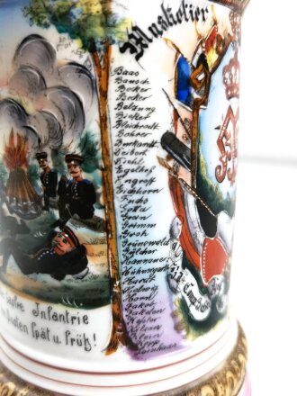 Hessen, Reservistenkrug eines Musketier im 3.Großhessischen Infanterie Leib Regiment "Victoria Melita" Nr. 117 Mainz. Leichte Gebrauchsspuren, guter Zustand