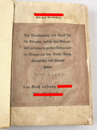 Adolf Hitler " Mein Kampf"  1. Band von 1934 mit einer Widmung
