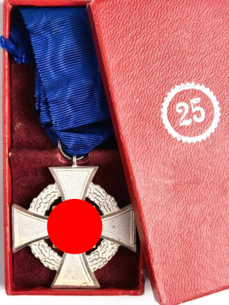 Treudienst- Ehrenzeichen in Silber für 25 Jahre im Etui, Deckel seitlich aufgerissen