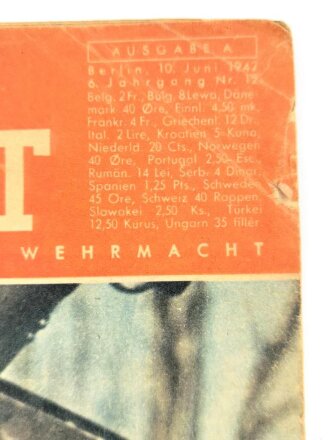 "Die Wehrmacht " Nummer 12, 10. Juni 1942, Deckblatt leicht eingerissen
