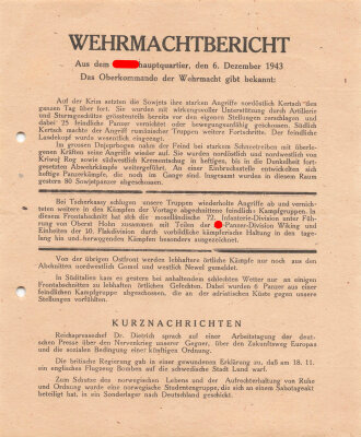 Wehrmachtsbericht aus dem Führerhauptquartier 6. Dezember 1943