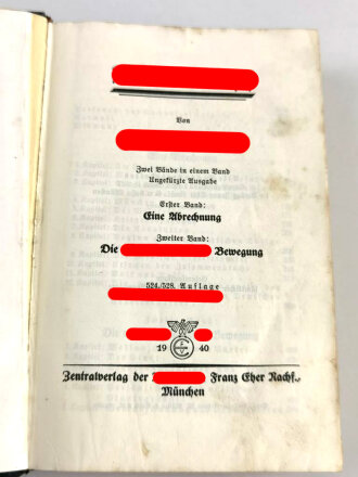 Adolf Hitler " Mein Kampf"  Kriegsausgabe von 1940, gebraucht, Portraitblatt grösstenteils gelöst