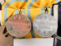 Ordenspange eines tapferen Sachsen, Friedrich Ausgust Medaille in bronze und silber, dazugehörige Bandspange