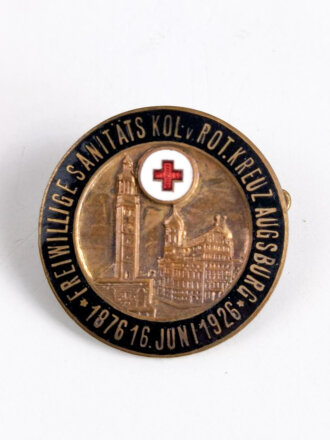 Freiwillige Sanitätskolonne vom Roten Kreuz Augsburg , Brosche anlässlich des 50 jährigen Bestehens am 16.Juni 1926. Durchmesser 27mm