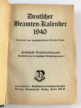 Reichsbund der Deutschen Beamten "Kalender 1940" Gemeindebeamte, 384 Seiten, DIN A6