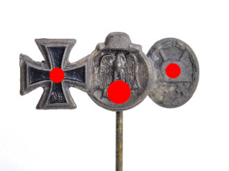 Miniatur, bestehend aus Eisernen Kreuz 2. Klasse 1939, Winterschlacht im Osten und Verwundetenabzeichen 1939 in Silber, Größe 9 mm