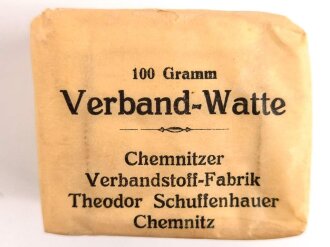 "100 Gramm Verband Watte" Chemnitzer Verbandstoff Fabrik Theodor Schuffenhauer, gehört so unter anderem in  den " "Veterinär Arzneikasten 18/27" der Wehrmacht