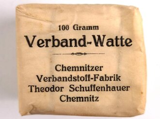 "100 Gramm Verband Watte" Chemnitzer Verbandstoff Fabrik Theodor Schuffenhauer, gehört so unter anderem in  den " "Veterinär Arzneikasten 18/27" der Wehrmacht