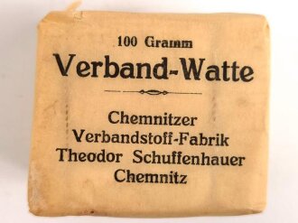 "100 Gramm Verband Watte" Chemnitzer Verbandstoff Fabrik Theodor Schuffenhauer, gehört so unter anderem in  den " "Veterinär Arzneikasten 18/27" der Wehrmacht