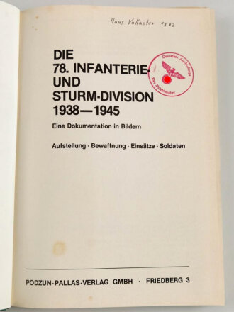 "Die 78. Infanterie und Sturm-Division 1938-1945" 176 Seiten, DIN A5, gebraucht